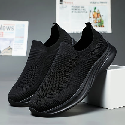 Men's Lightweight Breathable Slip-On Sneakers - Thin Mesh Sneakers with EVA Cushioning, Low-Top Casual Streetwear Design for Running, Gym & Outdoor (Black, All-Season), Durable Traction Sole