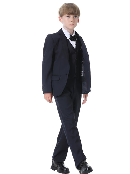 NIMBLE Boys Formal Suit Set Jacket Vest Trousers 3pcs 3-13Y Children Party Clothes Host Wedding Available In Four Colors Blue Black Khaki Navy Blue
