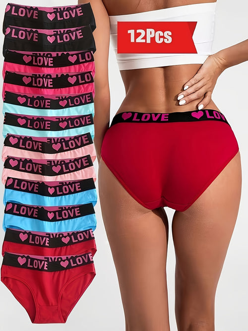 12pcs, Seamless Letter Printed Contrasting Slim Fit Triangle Pants, Easy, Comfortable, Breathable, Seamless Elastic Underwear, Women'S Underwear And Underwear