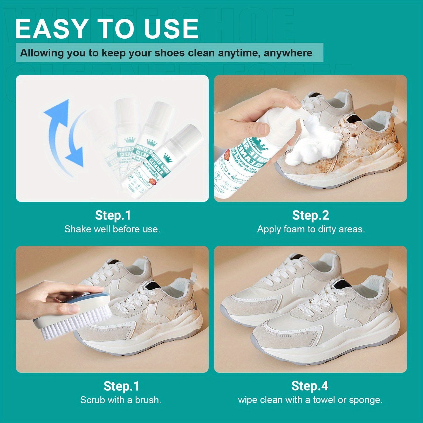 Ouyaaqi Small for white Shoe Cleaner, Advanced for white Shoe Cleaner, Suitable For White Sports Shoes Made Of Leather, Knitting, Canvas, Suede, PU Materials, Outdoor Camping, Cleaning Products, Comfortable Shoes, Multi-functional Cleaner