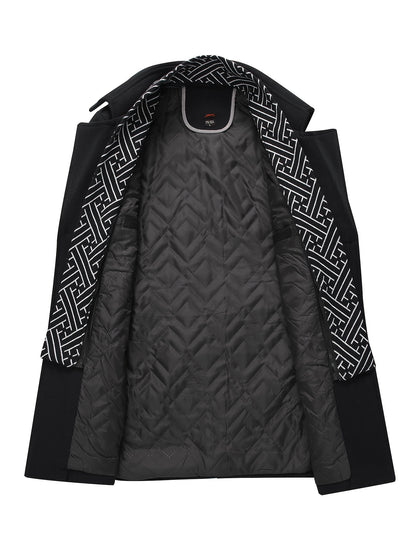Men'S Wool Blend Coat with Detachable Soft Scarf Notched Collar Single Breasted Overcoat