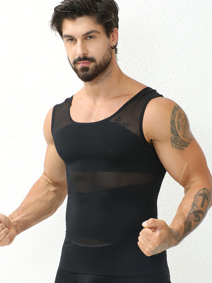 Men'S Compression Vest Shaper for Belly Fat - Ultra-Thin & Breathable Slimming Vest.Post-Surgery Recovery, Seamless Invisible Under Shirt, Cool Workout Body Shaper Formen (Black, Medium)