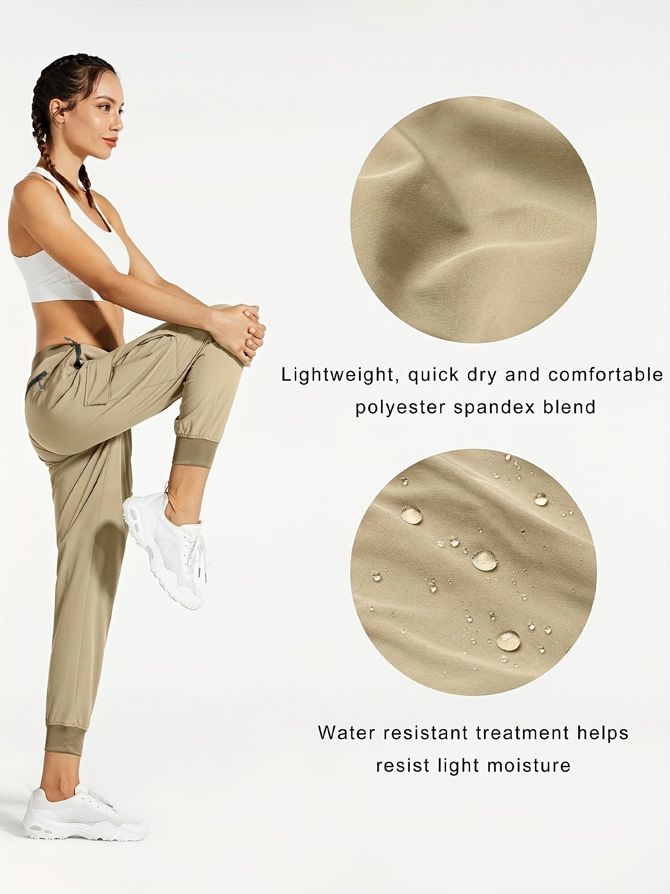 Women'S Cargo Joggers Hiking Pants Lightweight Quick Dry Camping 50+ Zippered Pockets