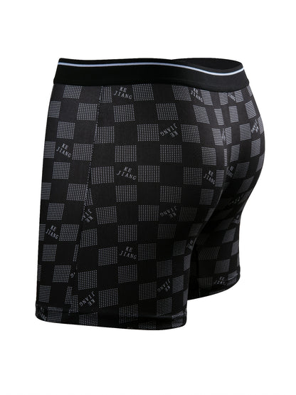 6pcs Men's Stretchy Boxer Briefs - Breathable & Comfortable, Black & White Print Polyester Blend, Elastic Waistband, Perfect for Sports & Casual Attire