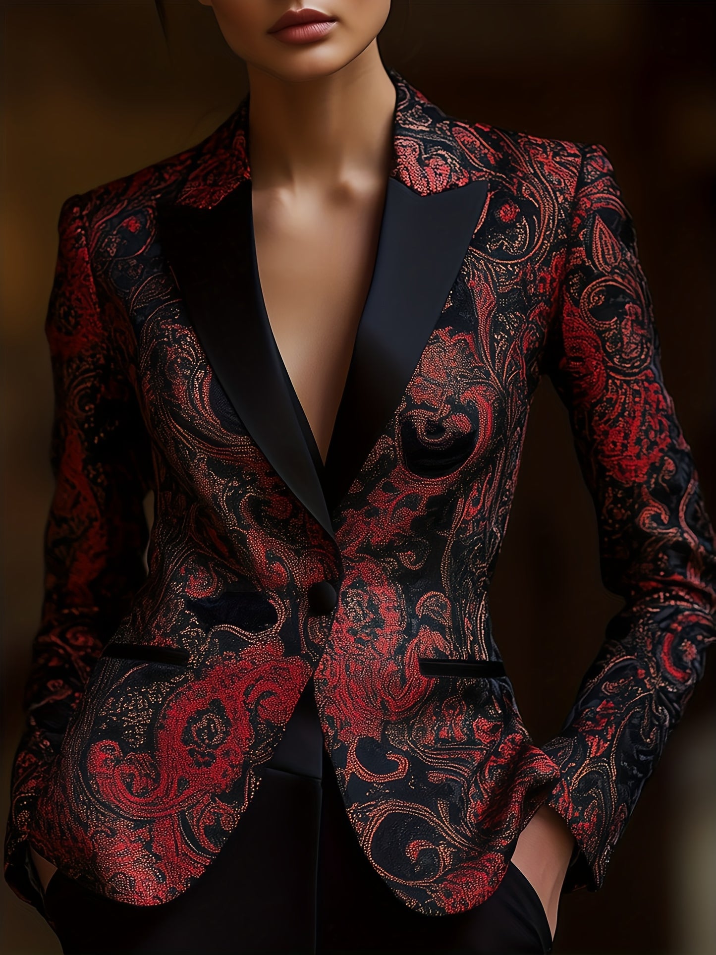 Urban Elegance Paisley Pattern Printed And Stain Stitching Blazer