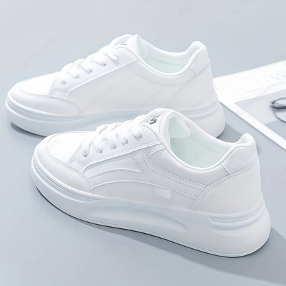 Women's Retro Low-Top Sneakers - Thick Platform Sole Anti-Slip Sole & Breathable Fabric Upper, Lace-Up Round Toe White Suitable for Running, Gym, Casual Wear, - Versatile Sneakers, Women Shoes
