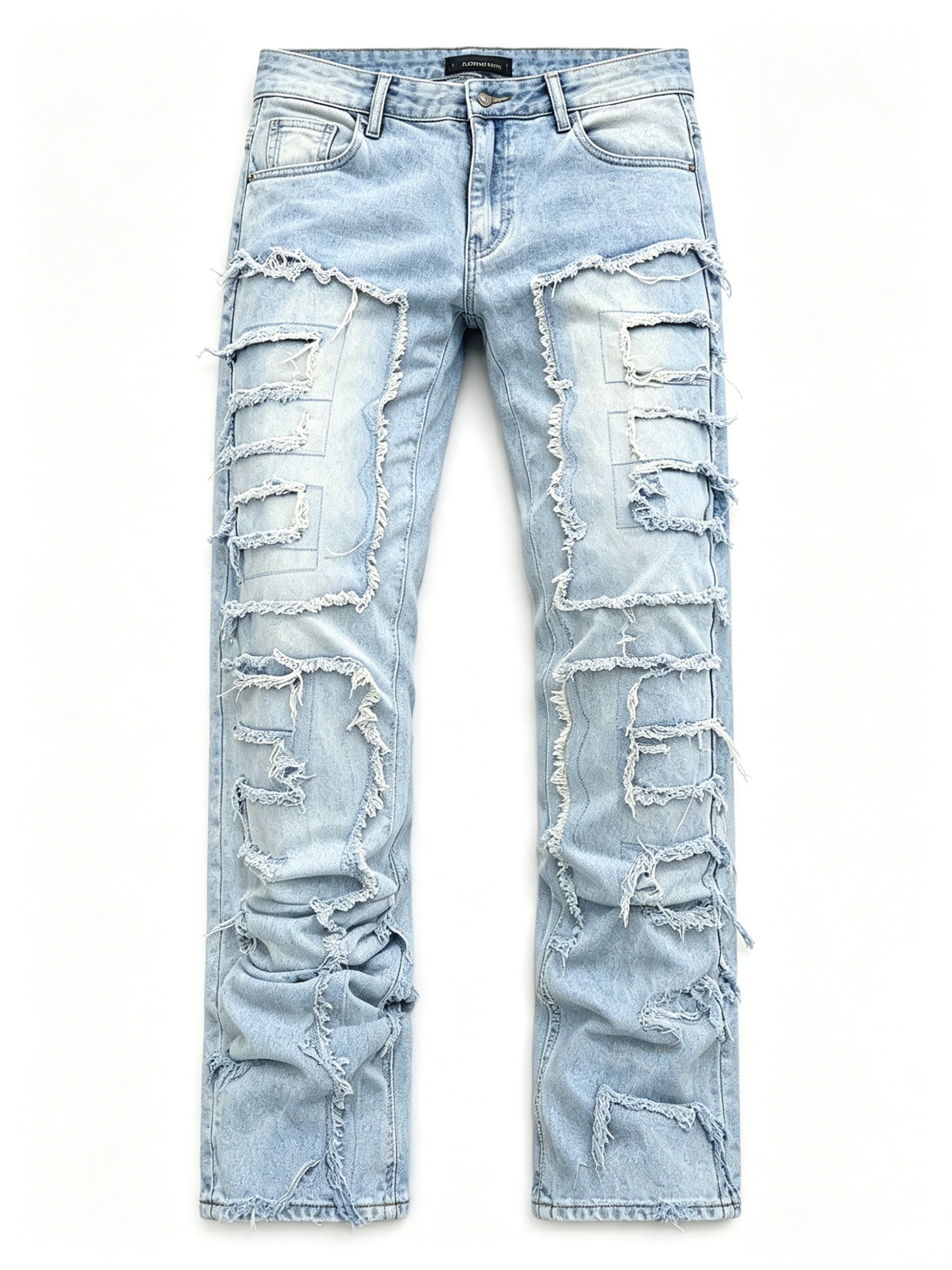 Men's Creative Tassel Decor Straight Fit Jeans, Men's Casual Mid-Rise Elastic Street Style Hip-Hop Skate Rap Jeans for All Seasons
