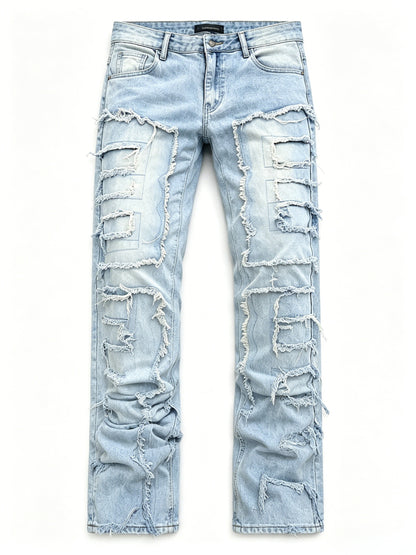 Men's Creative Tassel Decor Straight Fit Jeans, Men's Casual Mid-Rise Elastic Street Style Hip-Hop Skate Rap Jeans for All Seasons