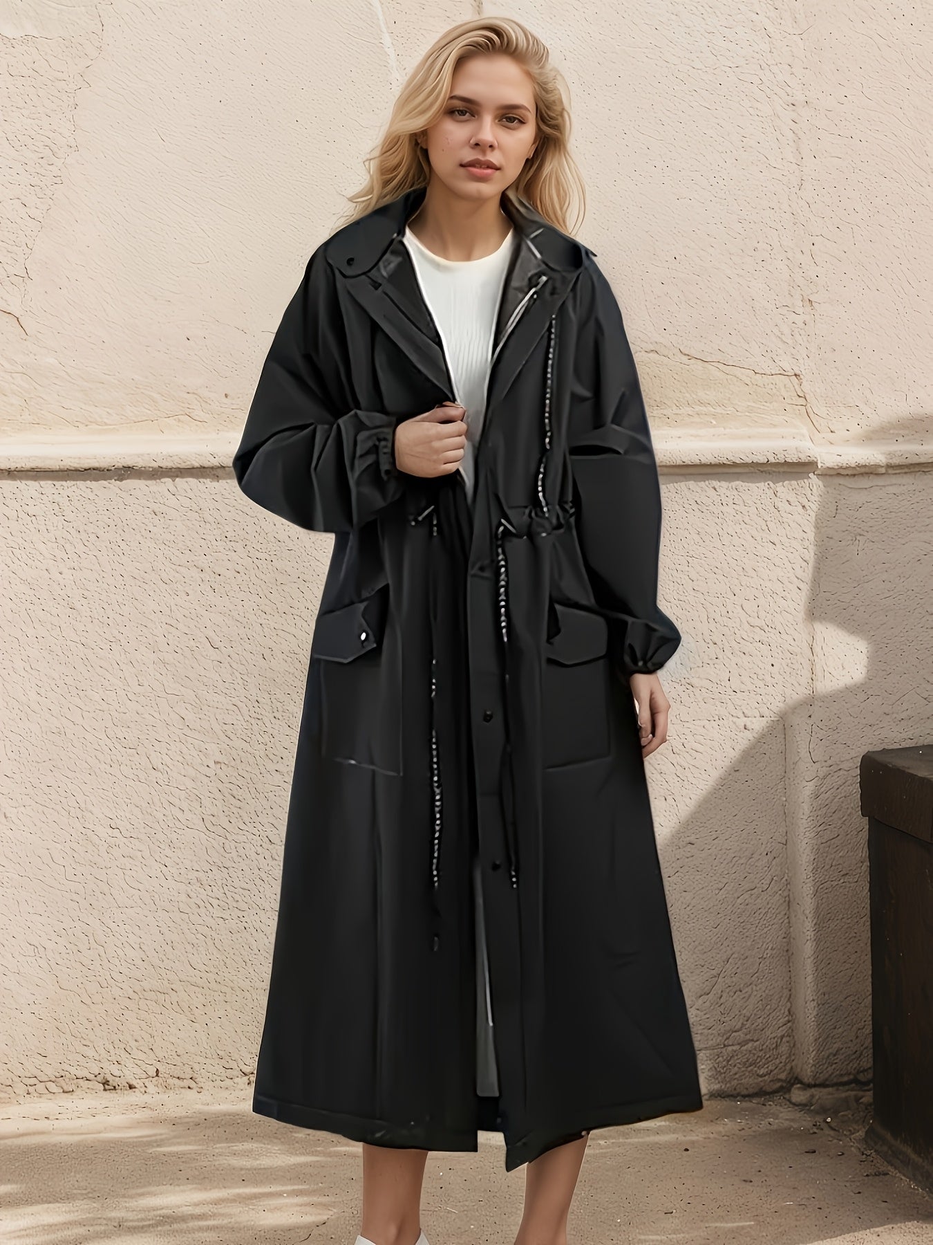Adult Long Raincoat with High Quality, Breathable, Lightweight, And Stylish Design, Featuring A Hooded Style, Ideal for Outdoor Activities In Rainy Weather, Unisex