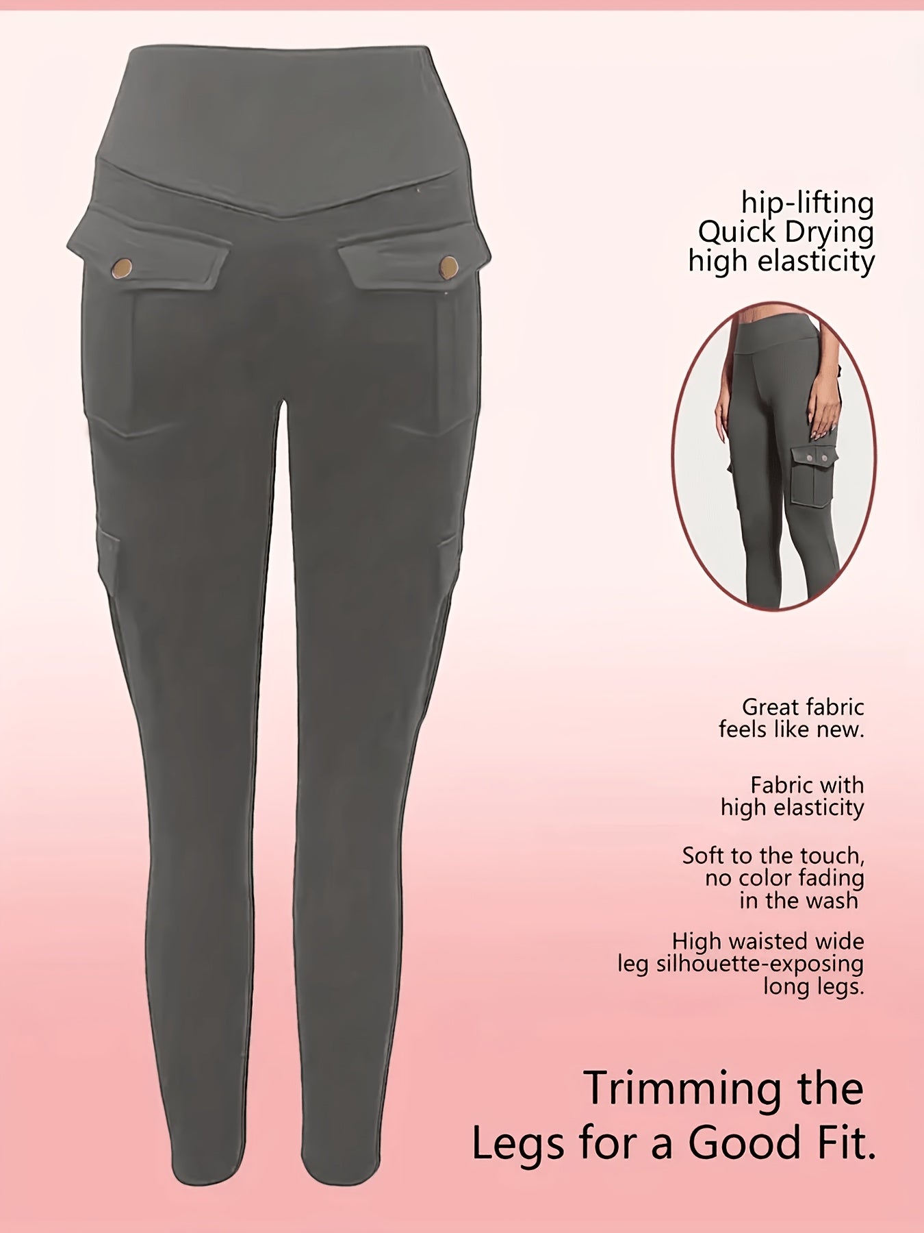 One-piece - Four-season Style Women'S Fashionable Work Pants With Pockets, Flares The Hips And Slims The Figure. Suitable For, Outdoor Leisure. Multi-pocket Ankle-length Pants, Casual Women'S Wear, Summer Women'S Wear. Available In Five Colors