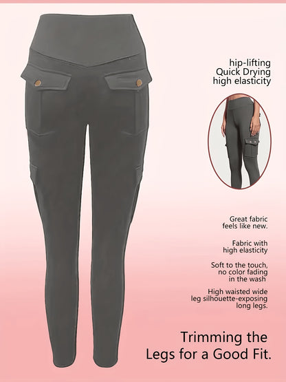 One-piece - Four-season Style Women'S Fashionable Work Pants With Pockets, Flares The Hips And Slims The Figure. Suitable For, Outdoor Leisure. Multi-pocket Ankle-length Pants, Casual Women'S Wear, Summer Women'S Wear. Available In Five Colors