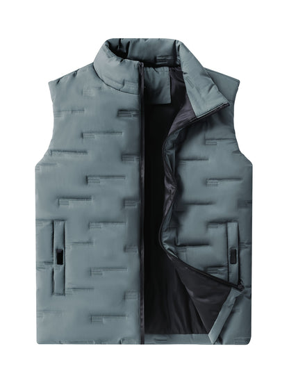 Men's Casual Stand Collar Vest, 100% Polyester Solid Color, Warm Fall/Winter Outerwear with Pockets, Non-Stretch Woven Fabric, Regular Fit - 120gsm