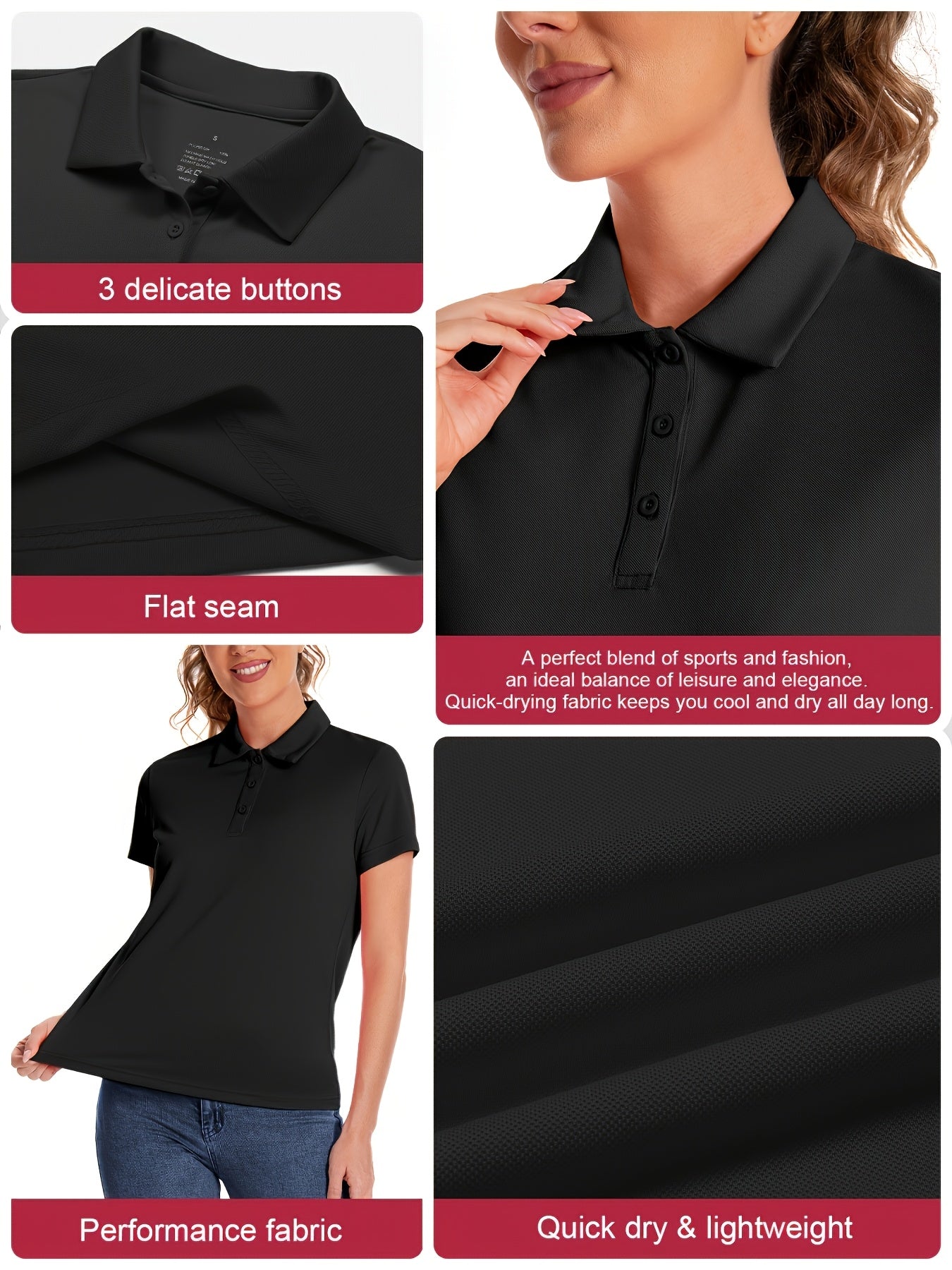 5pcs Women'S Polo Collar Short Sleeved T-shirts, Tops, Moisture Wicking And Quick Drying Clothes With Buckle Collars, Fashionable And Slim Fit, Casual Clothes, Outdoor Morning Clothes, Clothes
