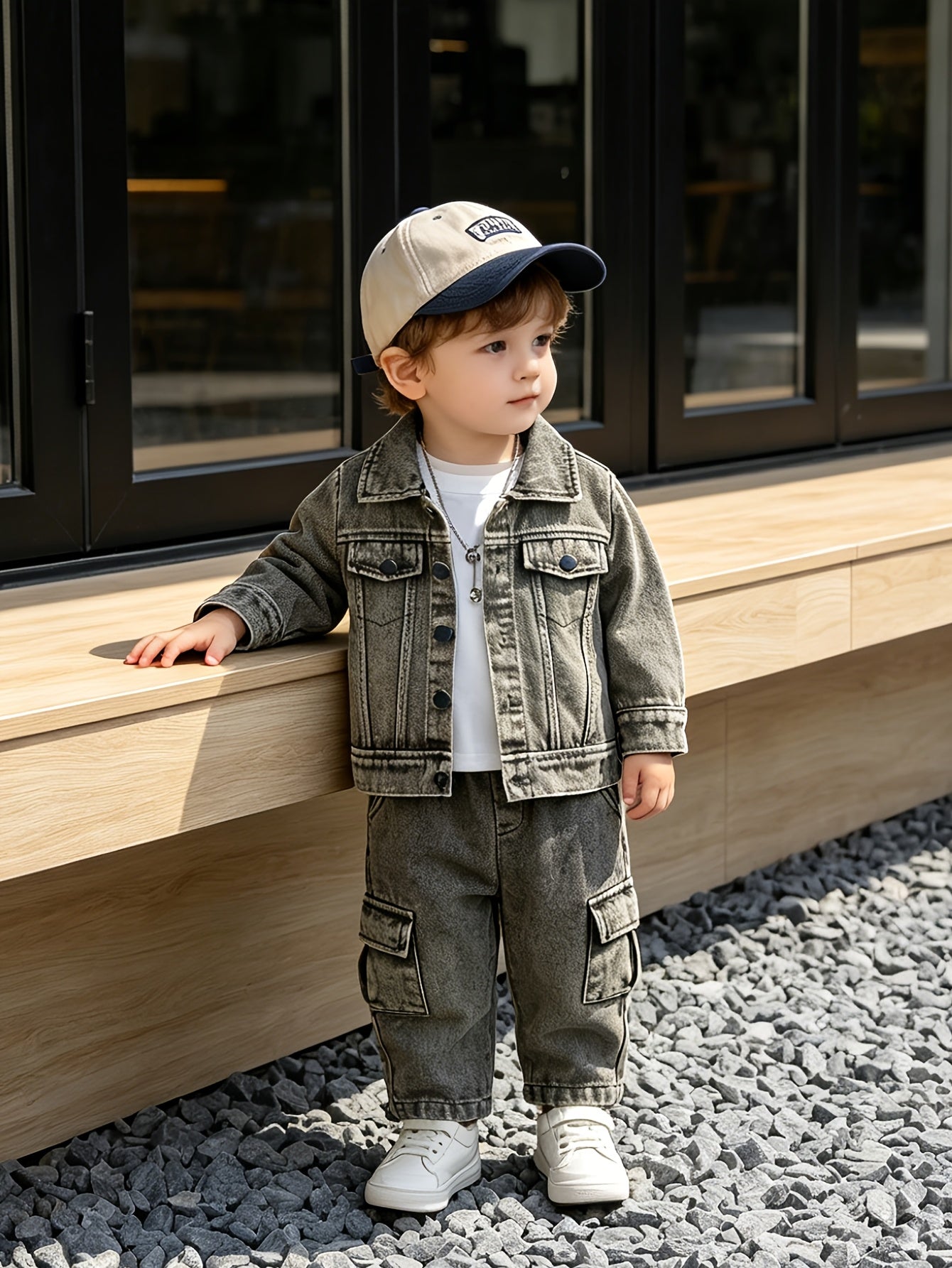 2pcs Boys' Western Cowboy Outfit Set - Distressed Denim Jacket, Jeans| Heavy-Duty Button-Up Front, Fall/Winter Casual Clothes, Casual Attire & Themed Events, Hand Washable Cowboy Set with Classic Western Style, Non-Stretch Fabric, Perfect for Outdoor