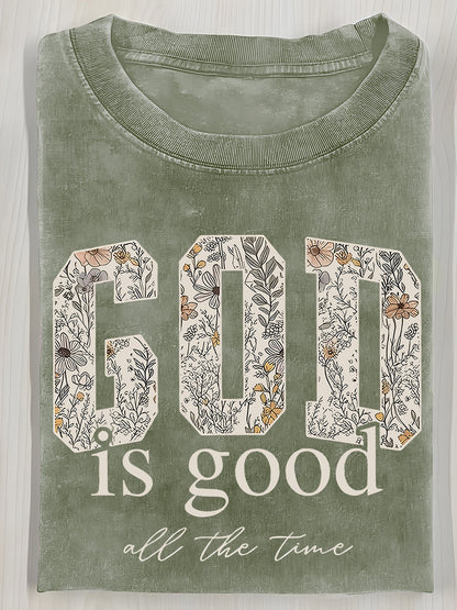Washed, Printed T-shirts with GOD Flowers, Vintage Fashion Brand T-shirts with High Quality Batik, Ladies' T-shirts, Ladies' Autumn T-shirts, Halloween Christmas Gifts and Holiday Gifts.