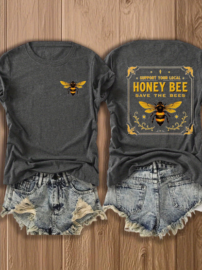 Save the Bees T-Shirt - Support Local Bee Conservation, Soft Breathable Tee Suitable for Nature Lovers, Casual Summer Wear with Bee Graphics (Machine Washable)