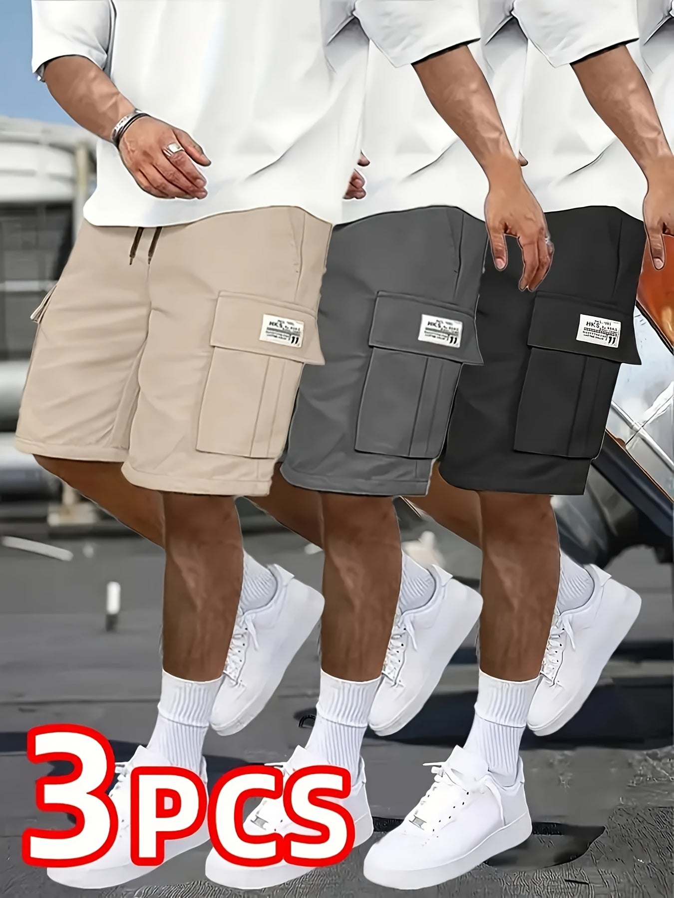 3pcs Set - Men'S Shorts, Casual Loose Shorts, Perfect Choice, Large Pocket Workwear Shorts, Summer Workwear Shorts Men'S Five Quarter Pants Ins Trendy Straight Leg Casual Five Quarter Shorts Couple Basketball Pants