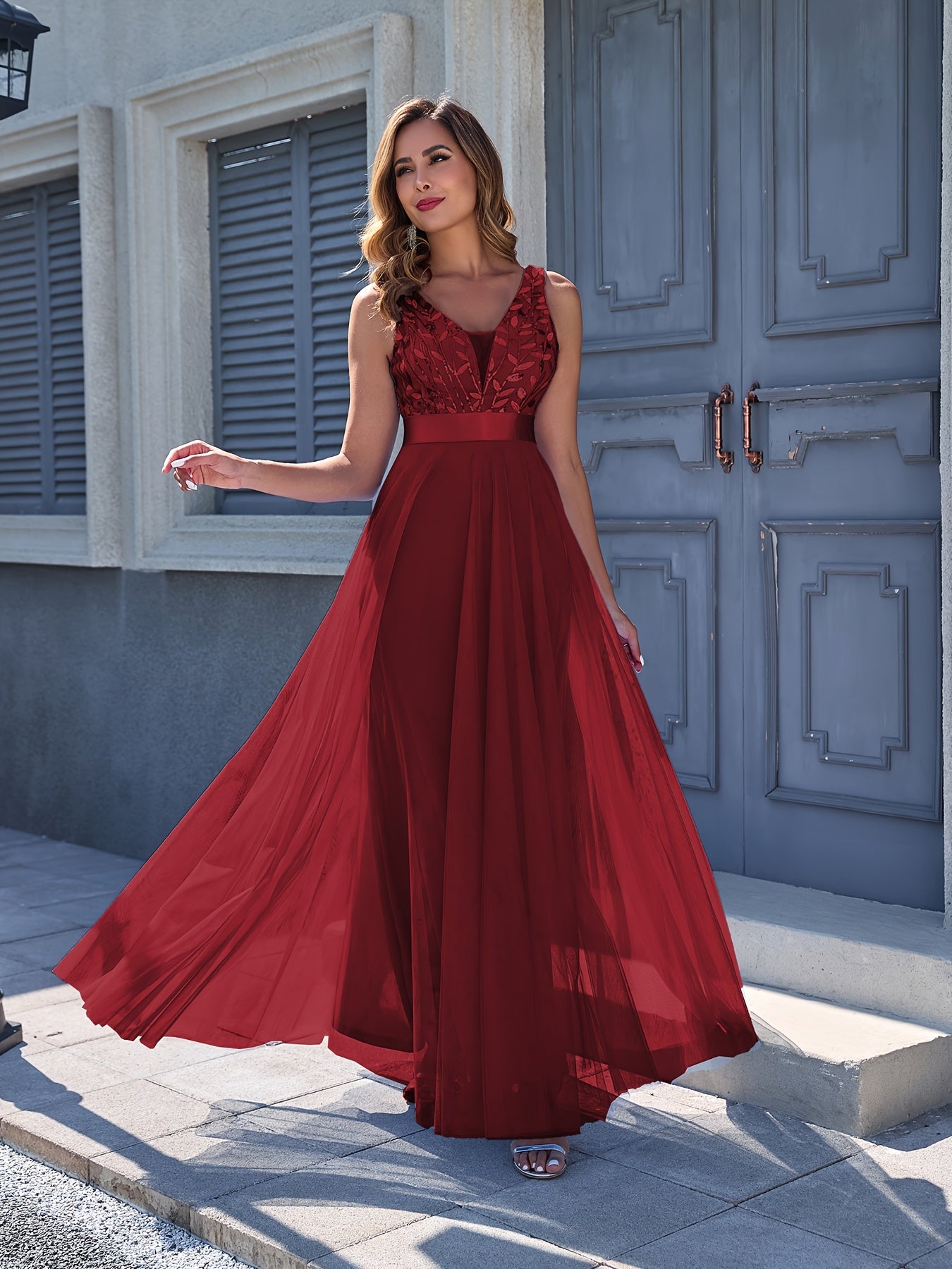 Women'S Dress Embroidery Design V-Neck Sleeveless Long Dress Wedding Dresses for Women for Engagement Wedding Evening Party Dancing Performance Date Daily Valentine'S Day New Year Various Occasions Mesh Long Dress