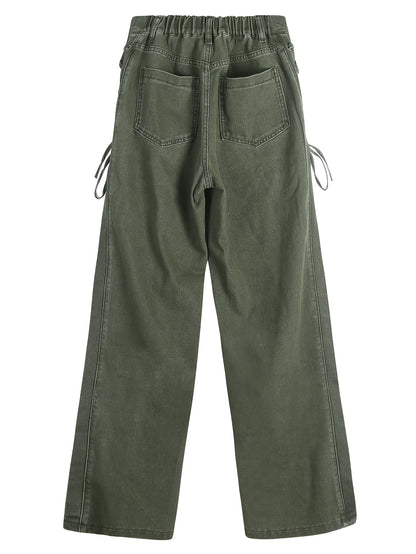 Wide-Leg Straight Jeans for Women Featuring a Side Tie-Up Bow Design, Mid-Rise Relaxed Fit, Ideal for Casual Streetwear, Vacations, Work, And Daily Use, with a Y2K Retro Vibe