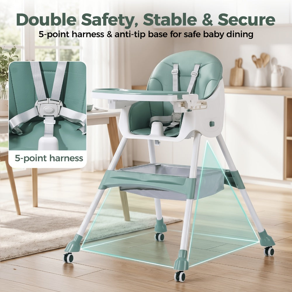 Baby High Chair - Foldable Adjustable 6-in-1 Height