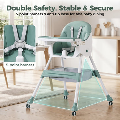 Baby High Chair - Foldable Adjustable 6-in-1 Height