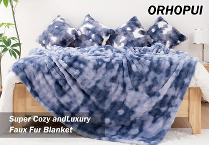Faux Rabbit Fur Cozy Throw Blanket - Machine-Washable Travel Style