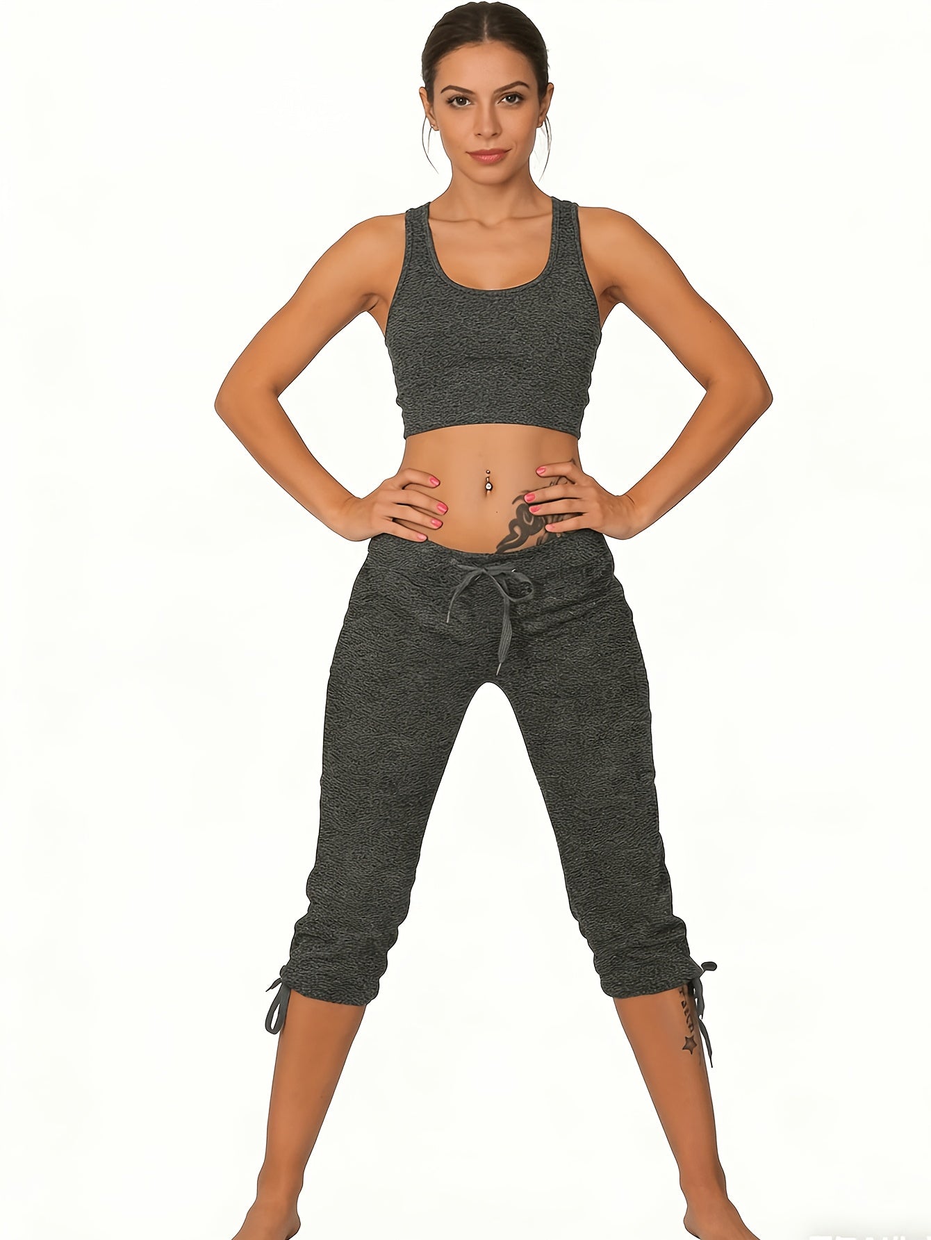(Pack Of 4) Women'S Lightweight Cropped Trousers With Drawstring Waist - Casual Trousers, Comfortable And Stylish Everyday Trousers For Spring And Summer | Loose Fit Trousers | Casual Style Trousers