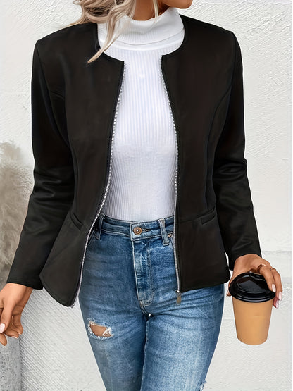 Today's Special! Women's Zip Up Casual Jacket - Slim Fit, Round Neck, Long Sleeve Coat, Trendy, Versatile for All Seasons, Multiple Colors (Black Friday Preview)