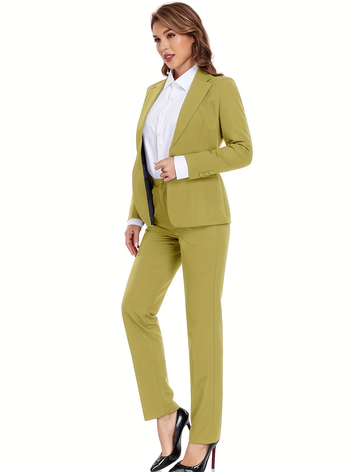 Women's Casual Slim Fit Business 2pcs Blazer Set Long Sleeve Button Blazer Skinny High Waist Pants Outfits Anniversary Graduation Season New Product