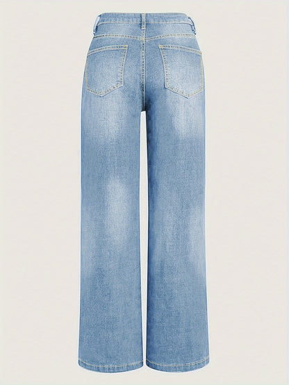 Women's Casual Waist Straight Jeans, Classic Street Style Baggy Jeans