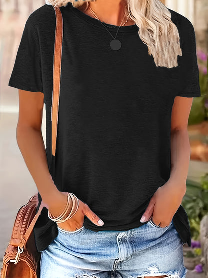 3pcs Solid Color Round Neck T-Shirts, Casual Short Sleeve T-Shirts Spring Summer, Women's Clothing