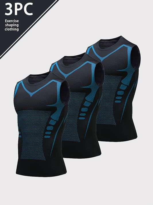 3pcs Men'S Fitness Compression Shirt: American-Style Training Design with Sleeveless Design. Wicking, Breathable And Quick-Drying Fabric. Suitable for Basketball Training, Outdoor Activities And Various Scenarios. Available in Multiple Colors