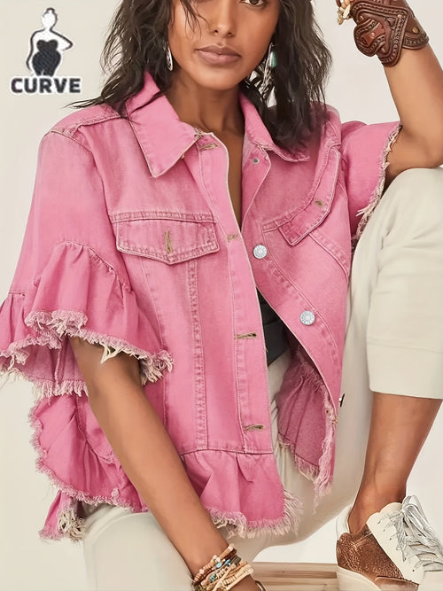 Designer Style Pleated Loose Cuffs And Loose Hem Denim Jacket