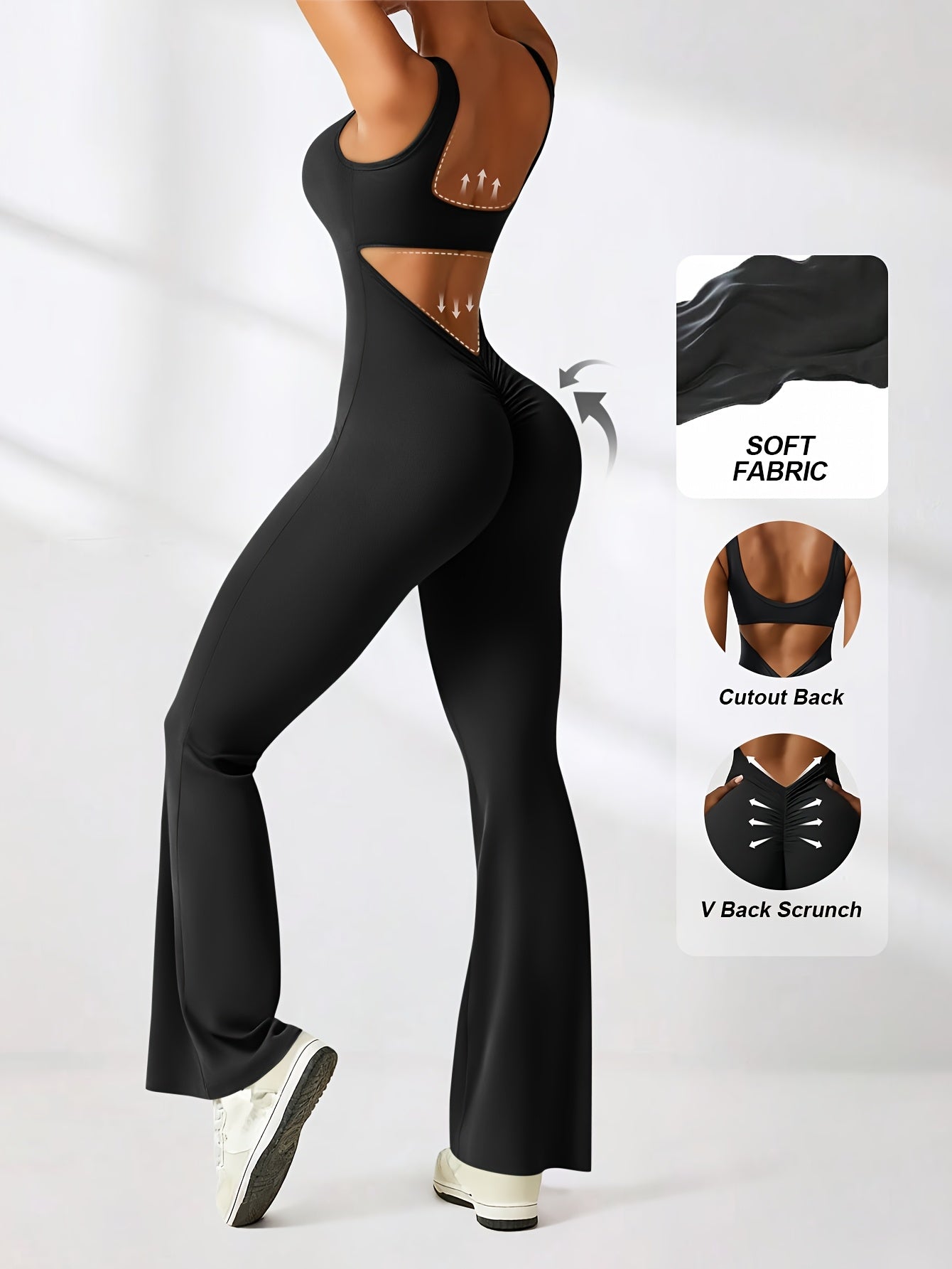 2pcs Women Flare Jumpsuit, Square Neck Hollow Out Backless Sexy Hip Folds, for And Daily Wear Women'S First Choice for Christmas And Thanksgiving Gifts