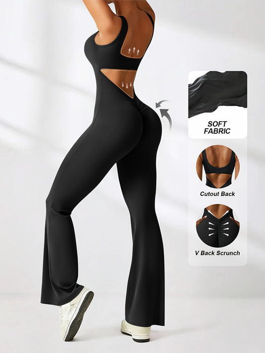 2pcs Women Flare Jumpsuit, Square Neck Hollow Out Backless Sexy Hip Folds, for And Daily Wear Women'S First Choice for Christmas And Thanksgiving Gifts