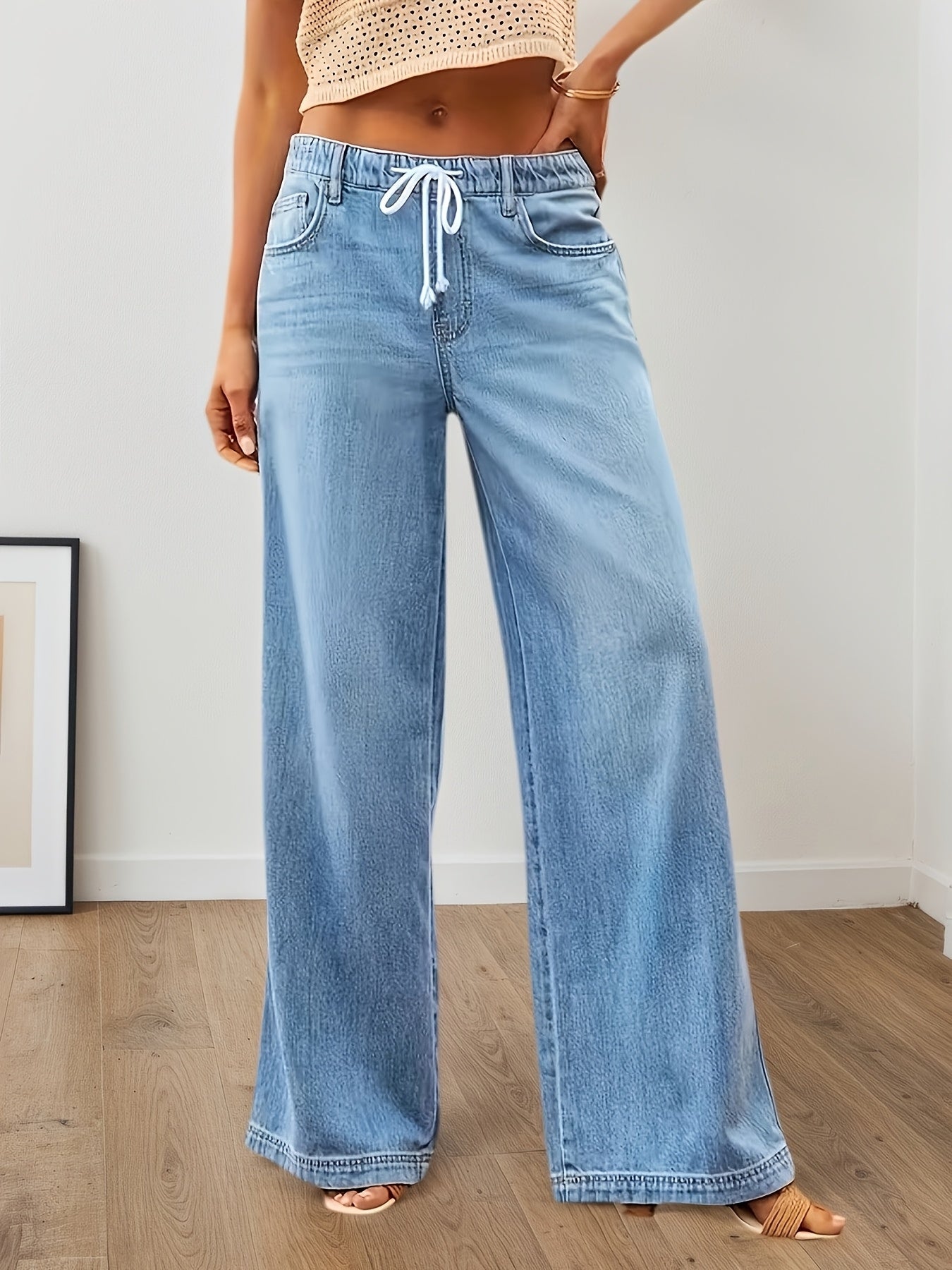 [Stretch-Waist Wide-Leg Jeans] Women's Stretch-Waist Straight-Leg Relaxed Fit Jeans Four-Season Casual High-Waisted Comfortable Wide-Leg Pants Fashionable Pants Suitable For Any Occasion