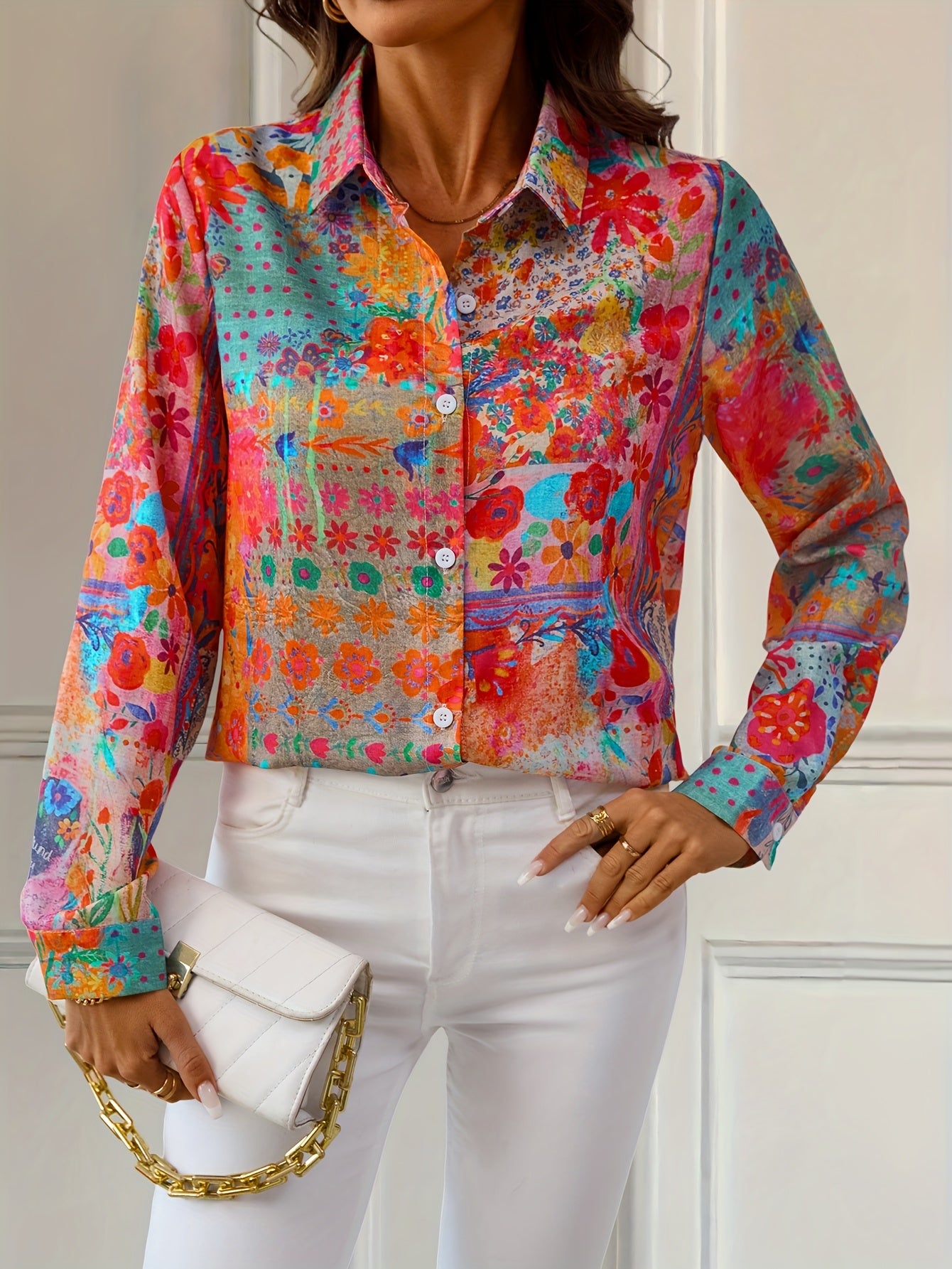 This Retro Bohemian-Style Long-Sleeved Shirt with Colorful Floral Patterns Is Fashionable, Versatile And Eye-Catching. It'S A Outfit with Unique Patterns
