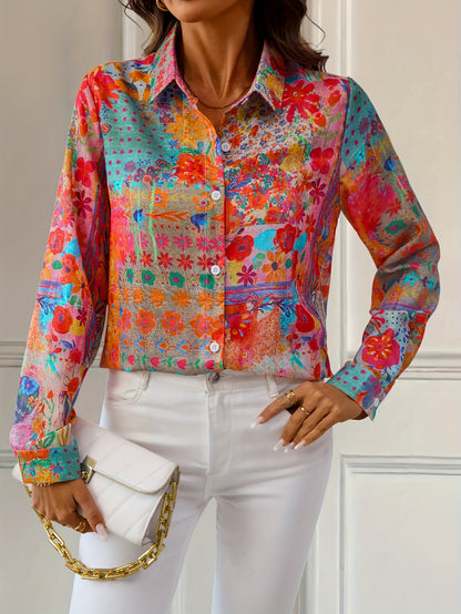 This Retro Bohemian-Style Long-Sleeved Shirt with Colorful Floral Patterns Is Fashionable, Versatile And Eye-Catching. It'S A Outfit with Unique Patterns