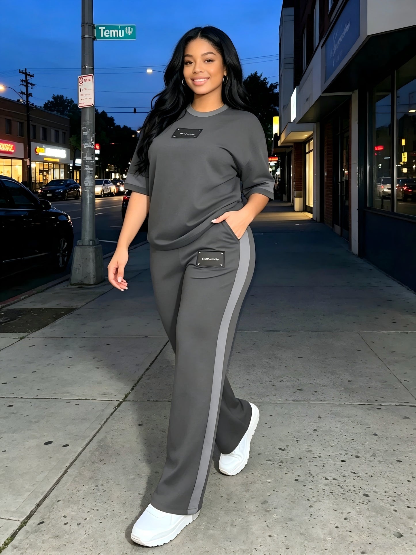 Women's Slate Grey High-Waist Slim-Fit Wide-Leg Pants - product view 20