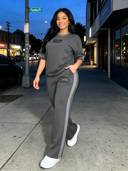 Women's Slate Grey High-Waist Slim-Fit Wide-Leg Pants - product view 20