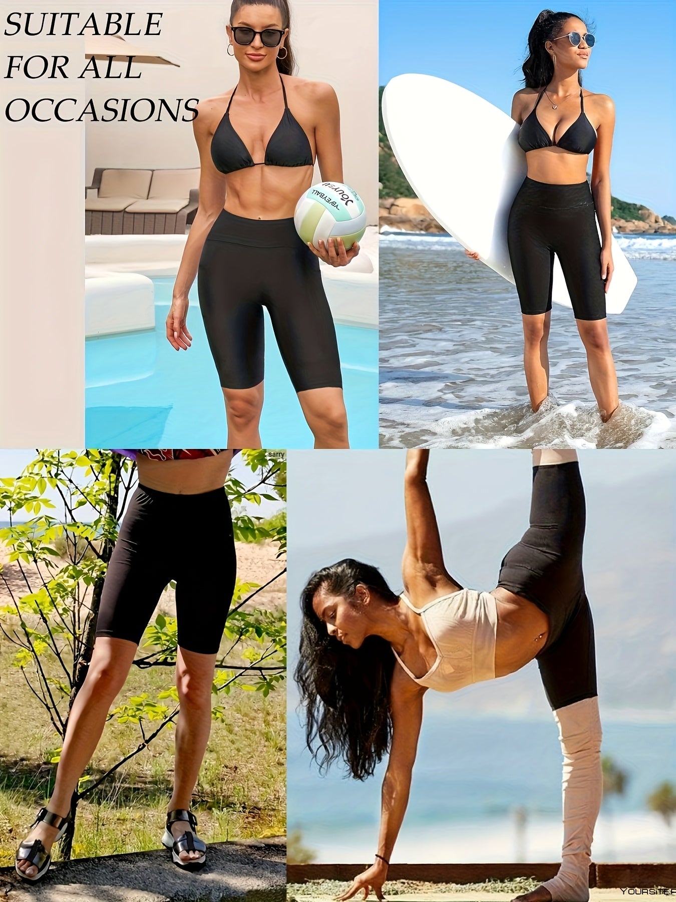5pcs High Women'S High-waisted Gym Shorts With Pockets, Super Soft Tummy Control No See Through Workout Running Yoga Athletic Shorts Pants