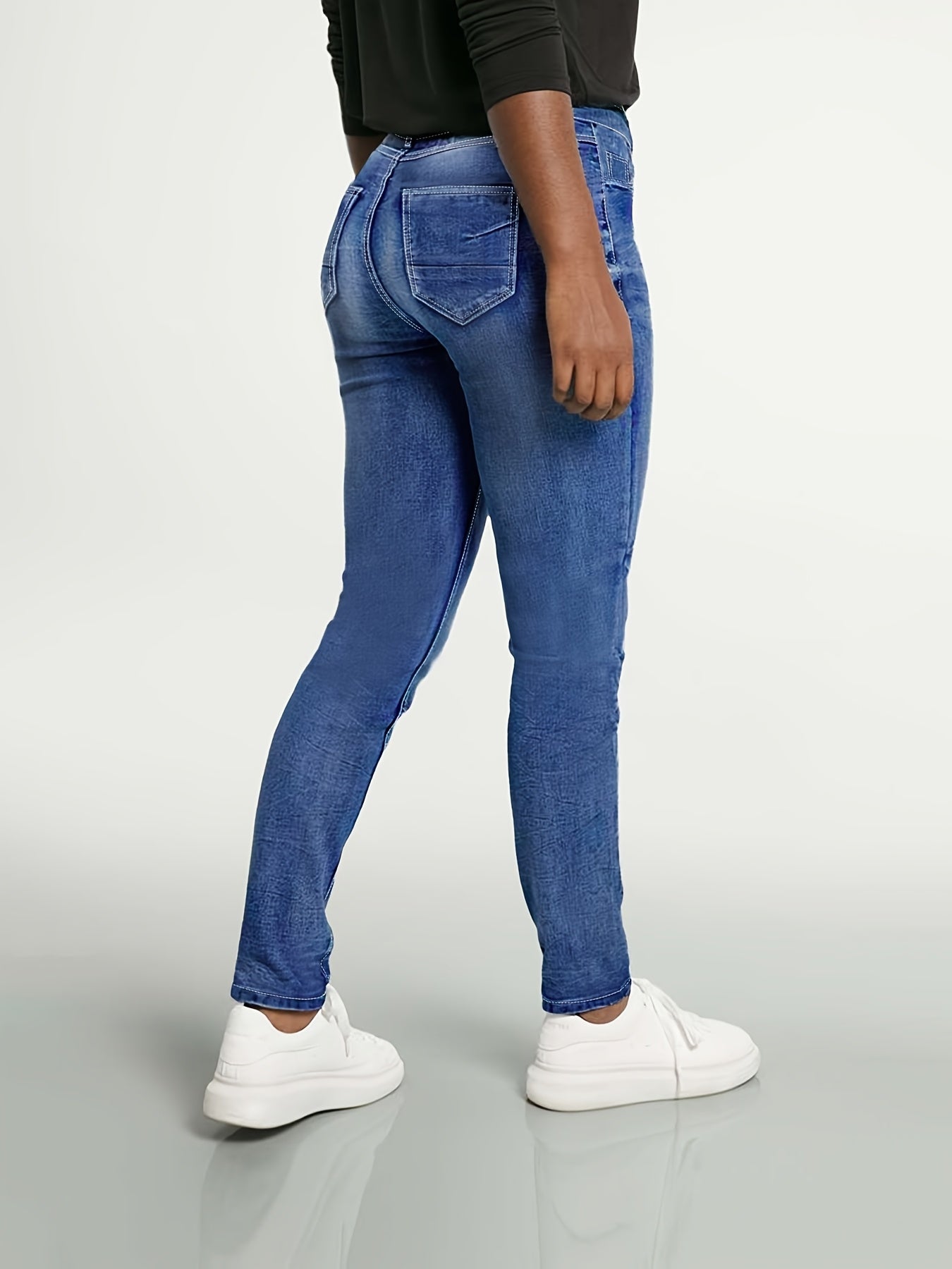 Women's Bright Steel Blue Denim High-Waist Slim-Fit Jeans - product view 14