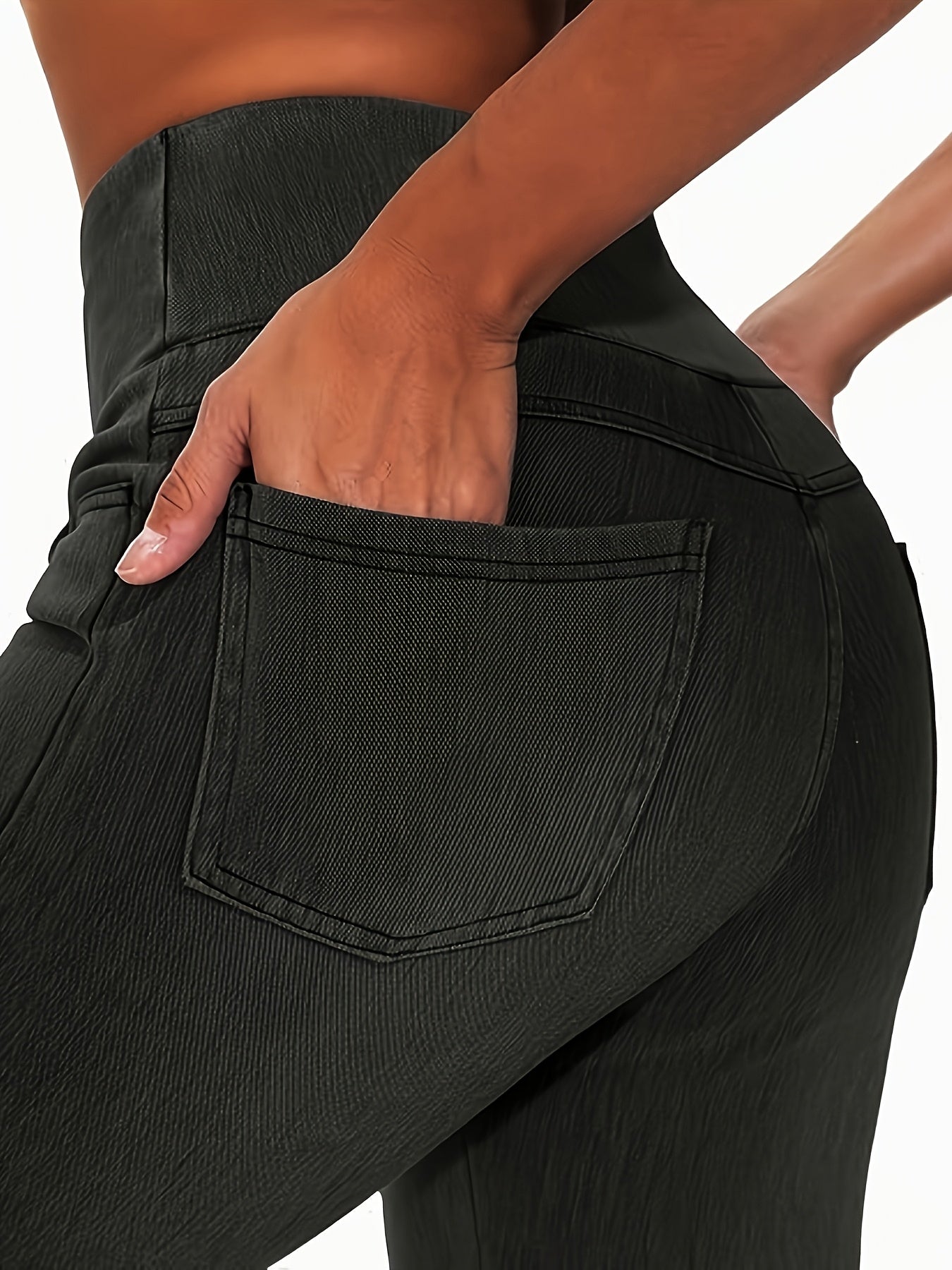 Women's Slim-fit Jeans with Four Pockets, High-waisted Stretchy Leggings, Fashionable Tummy- Denim Style