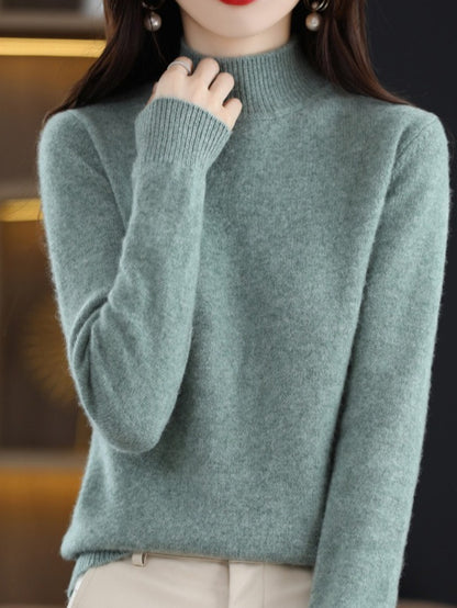 New Autumn And Winter Sweater Half Turtleneck Long Sleeve Loose And Slim Versatile Sweater Pullover Cardigan for Women