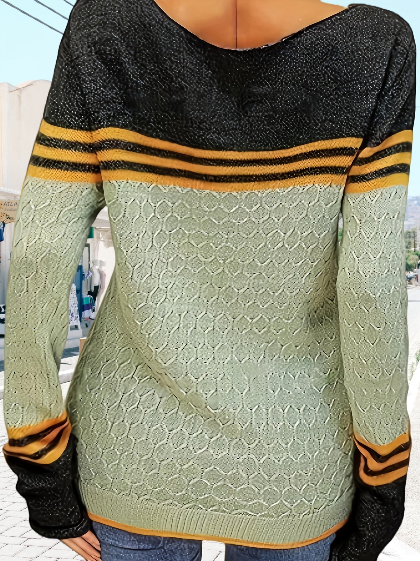 Color Block Sweater with Crew Neck, Casual Long Sleeve Pullover for Autumn And Winter, Women'S Apparel