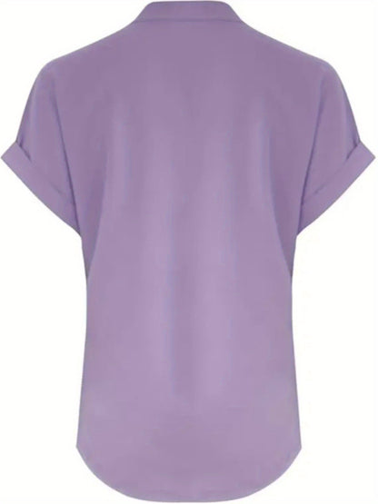 ZOELNIC Women's V-Neck Button-Front Placket T-Shirts - Short Sleeve Casual Summer Tops, Breathable Daily Wear Shirts Suitable for Spring/Summer, Solid Color Casual Wear, Machine Washable (No)