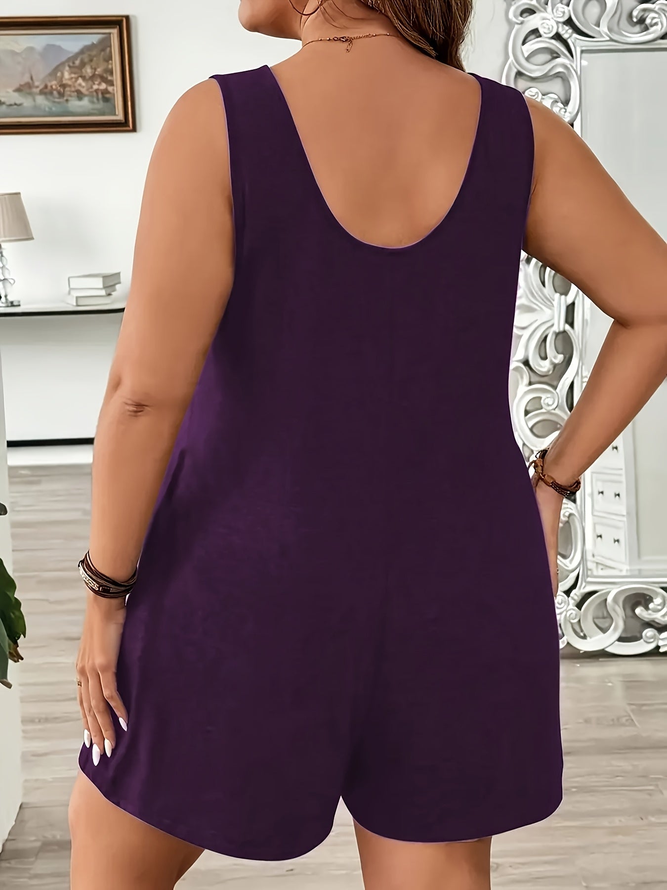 Green 3pcs Women's Plus Size Sleeveless Jumpsuit - Elegant Crew Neck, Stretchy Fabric, Pocket Detail, Ideal for Spring/Summer/Fall, Casual Wear|Elegant Sleeveless Jumpsuit|Pocketed Jumpsuit