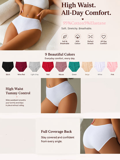 9-Pack Women'S Ribbed Underwear, Soft Breathable Mid-Rise Briefs, All-Day Comfort