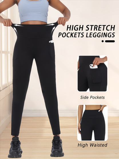 3 Pack Super Soft Leggings with Pockets for Women, High Waisted Tummy Control Workout Yoga Running Pants Leggings