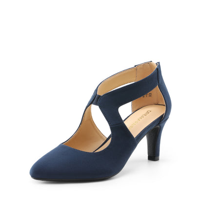 Women's Pumps Closed Pointed Toe Kitten Heels Elegant Party Wedding Dress Shoes for Women Comfortable Cross Strap Wedding Prom Party Stiletto Shoes for Women